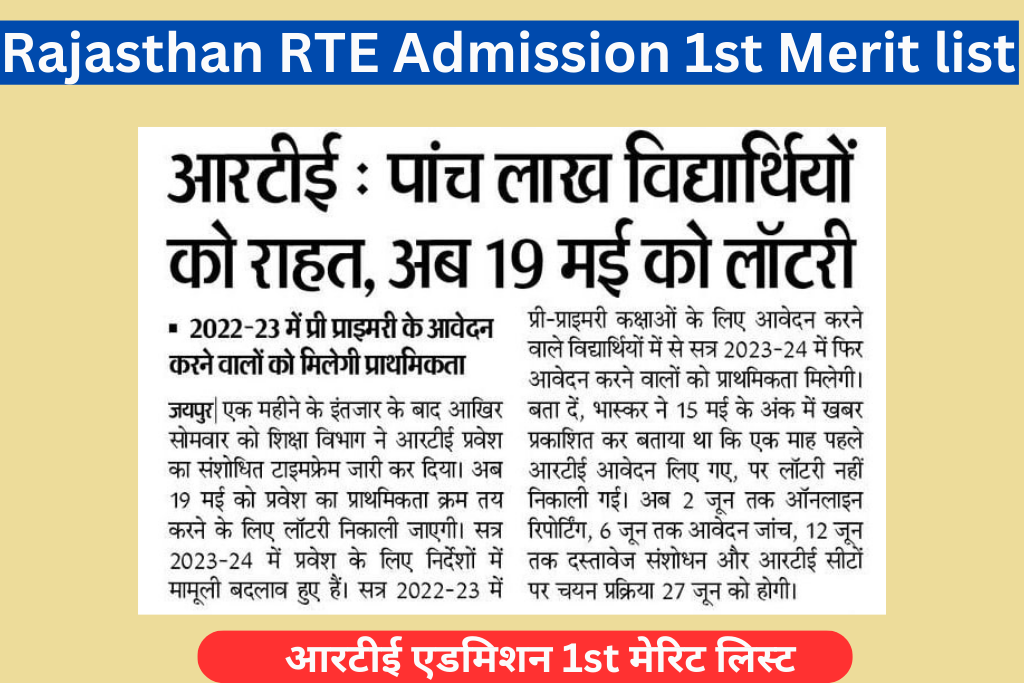 Rajasthan RTE Admission 1st Merit list 2023