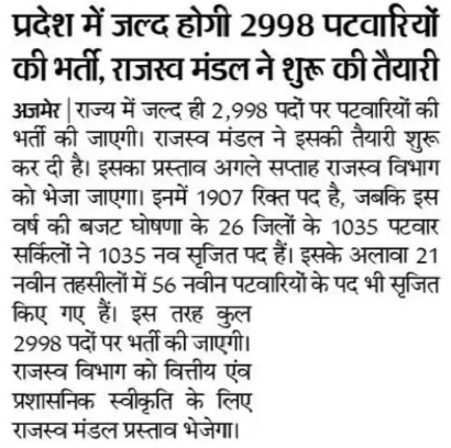 Rajasthan Patwari Form 2024 News